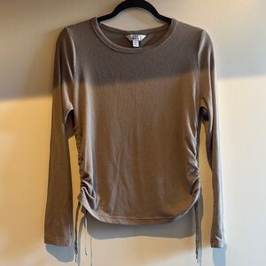 Women's Tan Long Sleeve Ruche Workout Top